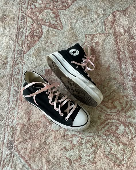 Aesthetic Monster High, Aesthetic Monster, Ribbon Shoe Laces, Draculaura Aesthetic, Ribbon Shoes, Black Converse, Girly Shoes, Aesthetic Shoes, Swag Shoes