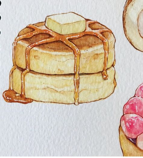 Cute Food Paintings, Food Drawing Reference, Cake Drawing Aesthetic, Watercolor Art Food, Food Drawing Sketches, Drawings Of Food, Food Watercolor Illustration, Cake Sketch, Drawn Food