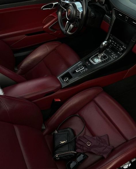 Red Wine Porsche, Dark Red Car Interior, Red Leather Car Interior, Black Porsche Red Interior, Maroon Car Interior, Red Leather Interior Cars, Burgundy Car Interior, Cars With Red Interior, Black Car Red Interior