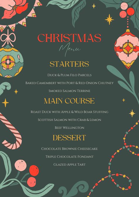 Dinner Menu Design Ideas, Christmas Food Menu Ideas, Xmas Menu Design, Christmas Menus Ideas, Seasonal Menu Design, Christmas Menu Design Templates, Christmas Dinner Menu Card, Holiday Menu Design, Xmas Menu Ideas