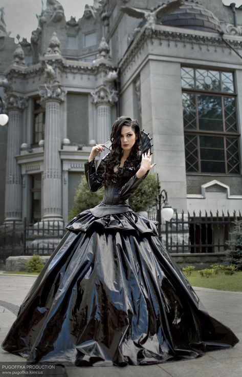 Dress Pics, Wet Look Dress, Gothic Bride, Bin Bag, Boho Wedding Dress Lace, Wedding Dress Pictures, Taffeta Dress, Garbage Bag, Prom Dresses Online