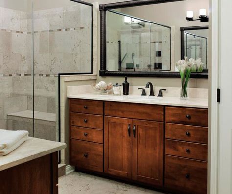 Painting Metal Cabinets, Aristokraft Cabinets, Traditional Bathroom Cabinets, Metal Cabinets, Floating Sink, Birch Cabinets, Painting Metal, Rustic Cabinets, Brown Cabinets