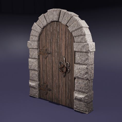 Medieval door, Nata Gabbiano on ArtStation at https://www.artstation.com/artwork/KOlzKX Medieval Doors, Medieval Door, Medieval Town, Low Poly, 3d Art, Arch, Doors, Miniatures, Art Design