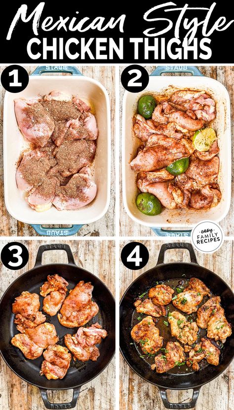 These Mexican chicken thighs are one of my family’s FAVORITE ways to enjoy chicken with Tex-Mex flavors! A zippy marinade makes these chicken thighs extra delicious, and it all comes together with just a few minutes of prep time. Serve the chicken thighs as-is for an easy dinner or use them for tacos, burritos, and more. Great for meal prep too! Chicken Thigh Recipe Mexican, Mexican Chicken Thighs Recipes, Mexican Style Chicken Thighs, Chicken Thighs Tacos, Mexican Chicken Thigh Recipes, Chicken Thigh Tacos, Mexican Chicken Thighs, Authentic Mexican Chicken Recipes, Mexican Style Chicken