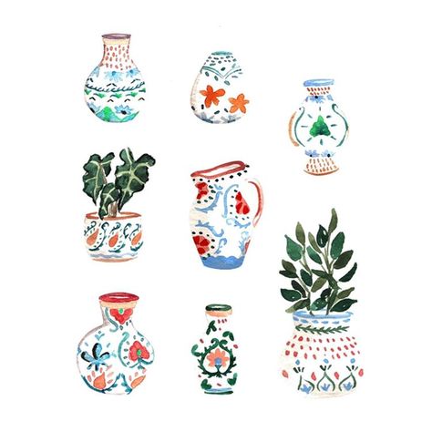 Little pots 🌱 prints are available in my Etsy shop 💌 . . . . #spanishstyle #moroccandecor #tropicaldecor #pottedplants… Vase Illustration, Sabina Fenn, Paint Inspo, Illustration Ideas, 3 Piece Wall Art, Happy Vibes, Phase 2, Grand Art, Illustration Inspiration