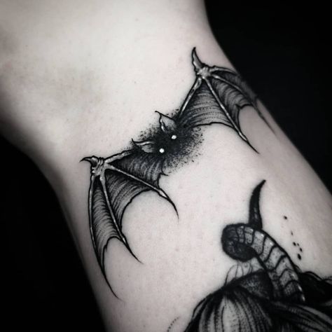 Dark Dainty Tattoos, Bat Tattoo On Wrist, Black Bat Tattoo, Bat Tramp Stamp, Cute Bat Tattoo, Tattoo Ideas Dark, Bats Tattoo Design, Vampire Tattoo, Petit Tattoo