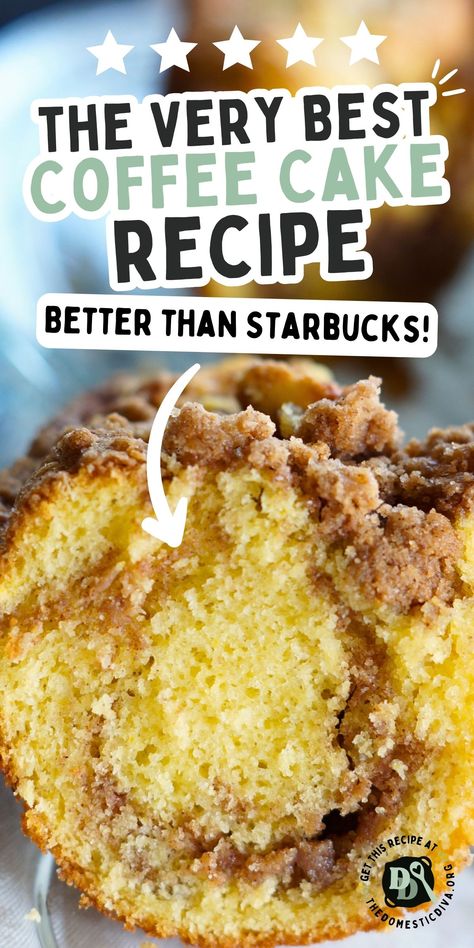 Best ever coffee cake recipe using yellow box cake mix. Better than Starbucks, the ultimate copycat recipe full of cinnamon flavor baked in a bundt pan without sour cream or buttermilk topped with a crumb topping. Coffee Cake Sallys Baking, Bus Quick Velvet Crumb Coffee Cake, Best Coffee Cake Recipes Bundt, Vanilla Coffee Cake Recipes, Coffee Cake With Yellow Cake Mix Boxes, Easy Coffee Cake With Yellow Cake, Cinnamon Walnut Coffee Cake Recipe, Bundt Cake Recipes Coffee Cake, Box Cake Coffee Cake