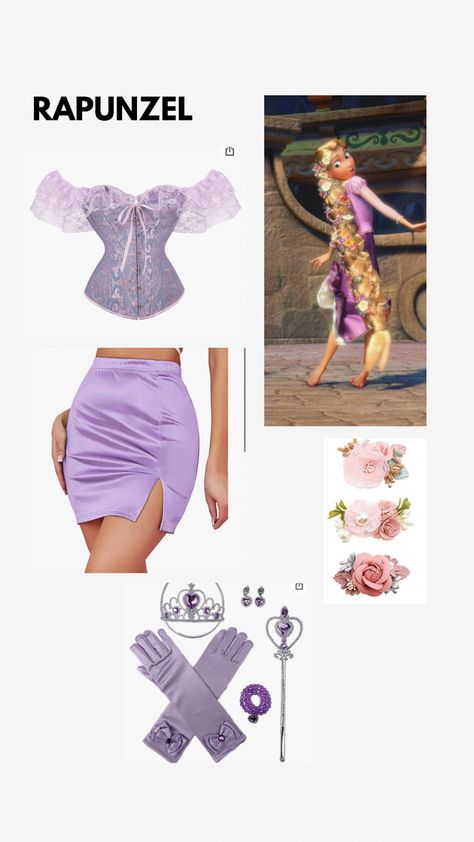 Disney Princess Halloween costume featuring Rapunzel Rapunzel Halloween Outfit, Rapunzel Costume Ideas For Women, Rapunzel Inspired Costume, Hot Disney Costumes, College Rapunzel Costume, Hot Rapunzel Costume, Tangled Group Costume, Rapenzul Costume, Rupenzel Costume