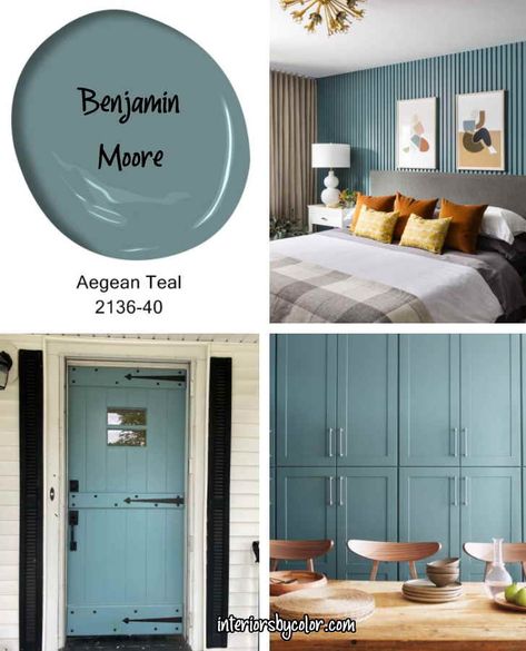 Benjamin Moore Aegean Teal 2021 Colour of the Year - Interiors By Color Teal Interior Doors, Aegean Teal Cabinets, Teal Paint Colors Benjamin Moore, Aegean Teal Benjamin Moore Front Door, Aegean Teal Benjamin Moore, Aegean Teal, Benjamin Moore Aegean Teal, Aegean Teal Front Door, Benjamin Moore Paint Colors Teal Blue Green