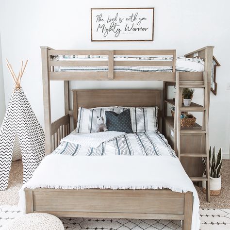 The Boy's Bedroom - Bunk bed, teepee, rug, modern farmhouse, ideas, beddy's, arrows, white, style, decor, inspiration, fun, cute Boys Bedroom Bunk Beds, Bunk Bed Rooms, Bunk Bed Designs, Boy Bedroom Design, Shared Bedroom, Dekorasi Kamar Tidur, Shared Room, Big Boy Room, Boys Bedrooms