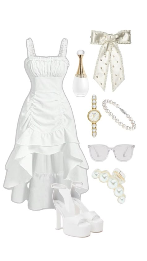 White dream🤍 White Outfit Ideas, Princess Inspired Outfits, Punk Style Outfits, Dressy Casual Outfits, Glam Outfit, Kawaii Dress, Classy Work Outfits, White Outfit, Simple Trendy Outfits