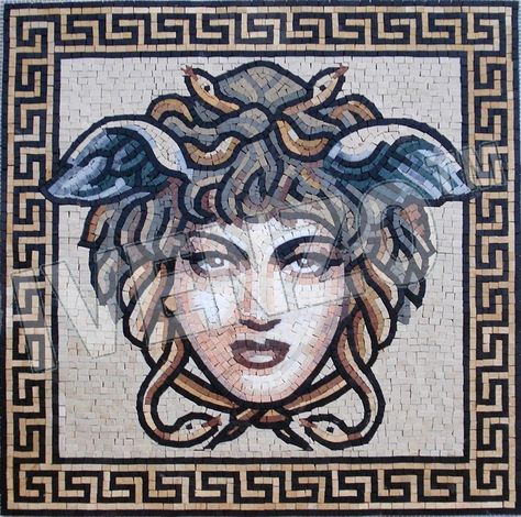 the greek medoussa Medusa Mosaic, Wall Tiles For Bathroom, Medusa Artwork, Roman Myth, Bathroom Pool, Mosaic Medallion, Ancient Egyptian Symbols, Tiles For Bathroom, Ancient Greek Art