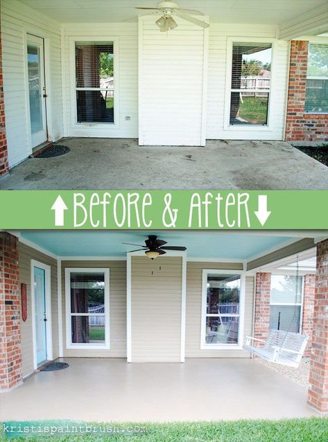 How to Paint a Porch Floor: Step-by-step tutorial to paint your porch or patio floor so it never peels or flakes. Stenciled Concrete Floor, Painted Porch Floors, Painted Concrete Steps, Photos Painting, Patio Floor, Painted Front Porches, Colorful Kitchen Decor, Porch Floor, Garage Renovation