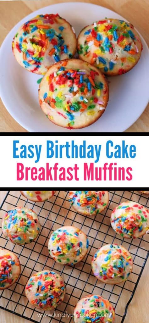 Birthday Cake Replacement Ideas, Healthy Birthday Treats For Adults, Birthday Breakfast Cake, Funfetti Breakfast, Birthday Treats To Take To School, Birthday Cake Muffins, Kids Birthday Breakfast, Birthday Muffins, Rainbow Breakfast