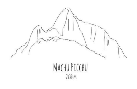 Pichu Tattoo, Peru Mountains, Peru Tattoo, Mountain Line Art, Peru Art, Inca Trail, Mountain Drawing, Mountain Illustration, Inca Trails