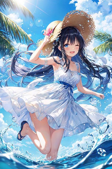 “夏は海が一番好き！ In summer, I like the ocean best! #AIart #digitalart #今日の笑顔” Beach Anime Art, Anime Summer Wallpaper, Anime Summer Outfits, Summer Anime Aesthetic, Anime Beach Art, Anime Summer Beach, Anime Ocean, Anime Beach, Color Anime