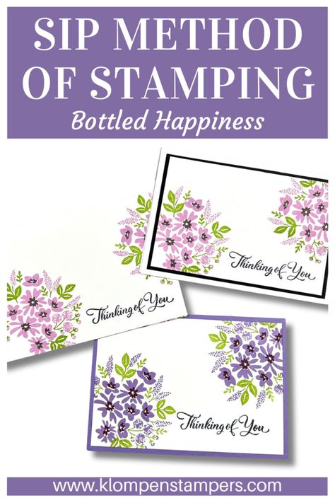 Looking for some basic stamping designs for starters that do not require a lot of supplies and products? Well, you are in the right place! Or, if you're an experienced card maker and looking for some simple stamping designs, you're also in the right place! I love teaching basic stamping techniques and getting crafters started with my proven method of SIP stamping. So let's stamp with a SIP - STAMPS, INK, and PAPER! That is all you need to get started making your beautiful handmade cards. Sip Cards, Easy Diy Cards, Bottled Happiness, Purple Birthday Card, Klompen Stampers, Cardmaking Techniques, Card Making Tools, Avant Garden, Card Stamping