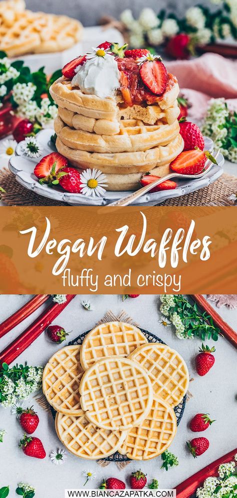 Vegan Waffles - fluffy and crispy Vegan Waffle Mix, Vegan Belgian Waffle Recipe, Vegan Waffle Recipe Easy, Waffle Recipe Healthy, Waffles Breakfast, Belgian Waffles Recipe, Cheese Waffles, Vegan Waffles, Vegan Nutella