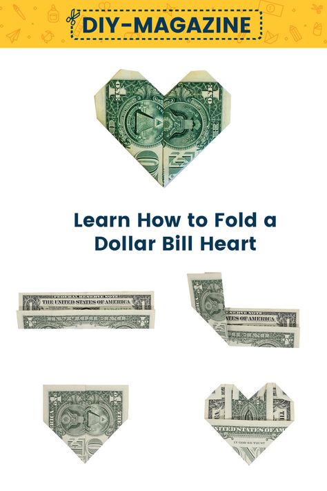 How to Make an Easy Dollar Bill Heart Money Shaped Like A Heart, Heart Shaped Money Dollar Bills, Money In Heart Shape, How To Make A Hart Out Of A Gum Rapper, How To Make Hearts Out Of Money, Fold A Dollar Into A Heart, Money Hearts Dollar Bills, Money Heart Origami How To Make, Fold Dollar Into Heart