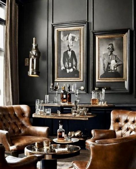 Gentlemen’s Lounge, Gentlemen’s Club Decor, Modern Speakeasy Design, Speakeasy Decor Bar Interior Design, Coastal Speakeasy, Moody Home Bar Lounge, Bar In Sitting Room, Speak Easy Office, Gentlemans Club Interior Design