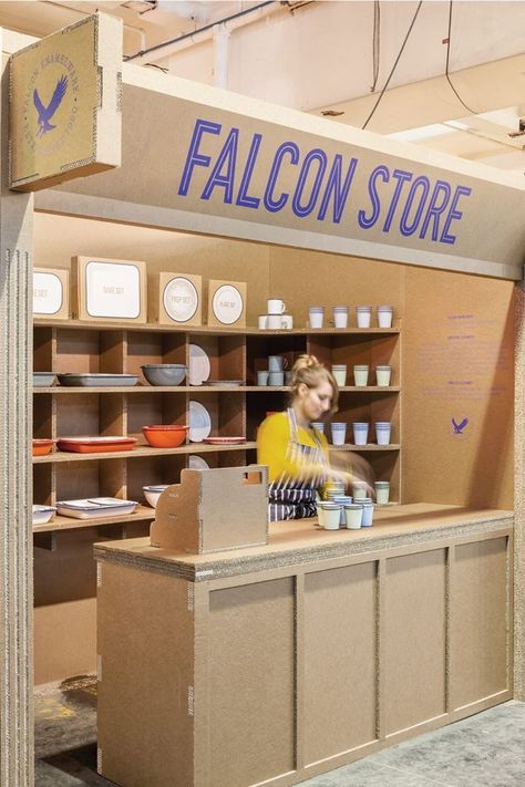 Falcon enamel pop-up store: Podcast Furniture, Falcon Enamelware, Hansel Y Gretel, Store Signage, Cardboard Display, Kiosk Design, Fancy Design, 카페 인테리어 디자인, Cash Register