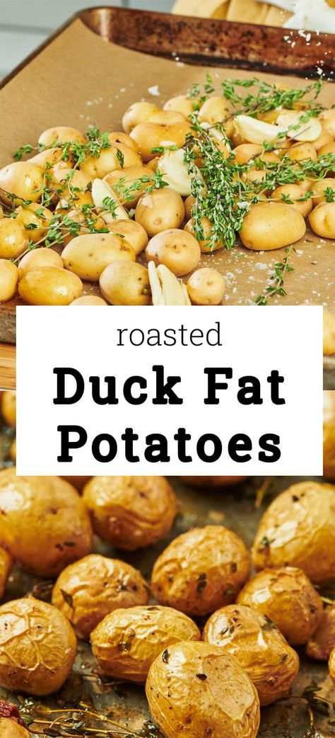 Roasted Duck Fat Potatoes / Crispy on the outside, creamy on the inside, and so flavorful — these are next-level roasted potatoes! Duck Fat Potatoes Recipes, Duck Fat Potatoes, Fries Oven, Duck Fat Fries, Mashed Potato Pancakes, Potatoes Crispy, Potatoes Easy, Potatoes Roasted, Roasted Duck