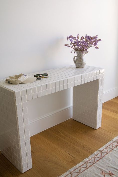 Credenza Table, Tile Tables, Tile Furniture, Tile Table, Bench Seats, Red Tiles, Diy Tile, Black Tiles, White Tiles