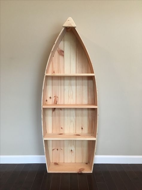 Boat Shelf Diy, Canoe Bookshelf, Boat Shelf Decor, Boat Bookshelf, Boat Bookcase, Boat Shelf, Boat Furniture, Bookshelf Plans, Wood Craft Patterns