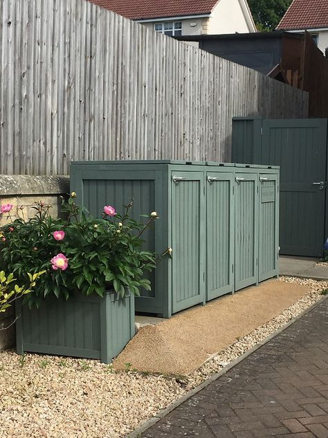 Outdoor Bin Storage Ideas, Bin Storage Ideas Outdoor, Rubbish Bin Storage Outdoor, Outdoor Garbage Storage, Garbage Can Shed, Victorian Front Garden, Hide Trash Cans, Garbage Shed, Backyard Retaining Walls