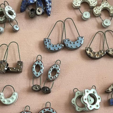 Terrie MacDonald on Instagram: "Got some of my new earrings out of the kiln this morning. Onward to making the ear hooks and cleaning them up. #canadianceramics #clayearrings #clayjewelry #canadianpottery #earthenware #redclaylove" Pottery Earrings, Pottery Class Ideas, Black Cat Superstition, Ceramic Bead Jewelry, Ornaments Jewelry, Ceramic Buttons, Button Ideas, Ceramic Jewellery, Colorful Necklace