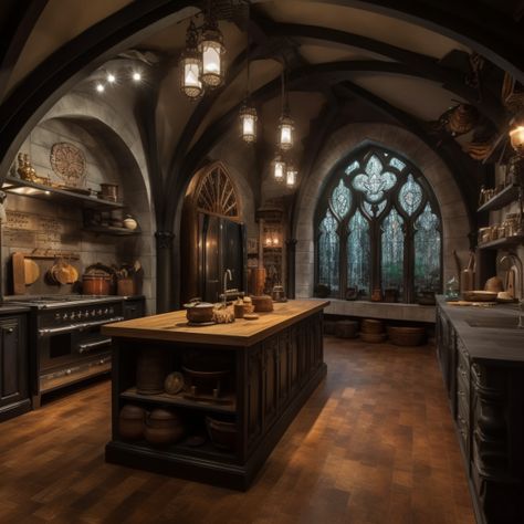 Old Castle House Aesthetic, Royal Castle Interior Aesthetic, Castle Modern Interior, Royal Kitchen Fantasy Art, Castle Home Interior Design, Dark Castle Kitchen, Castle Homes Interior, Modern Castle Kitchen, Old World Castle Decor