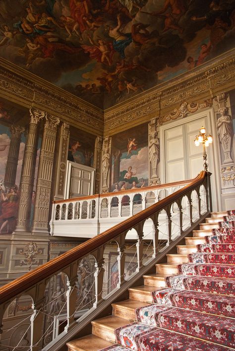 https://flic.kr/p/7SvKiM | Grand Staircase - Petworth House (34) | The Grand Staircase at Petworth House, Petworth, West Sussex. The staircase is decorated with murals by Louis Laguerre. New for this year, photography inside the house is permitted - just pick up a free badge at the entrance - no flash, no commercial use, no tripods and some other restrictions apply. Aesthetic Settings, Room References, Petworth House, Brick Mansion, Luxury Staircase, Historical Interior, Mansion Floor Plan, English Manor, Modern Mansion