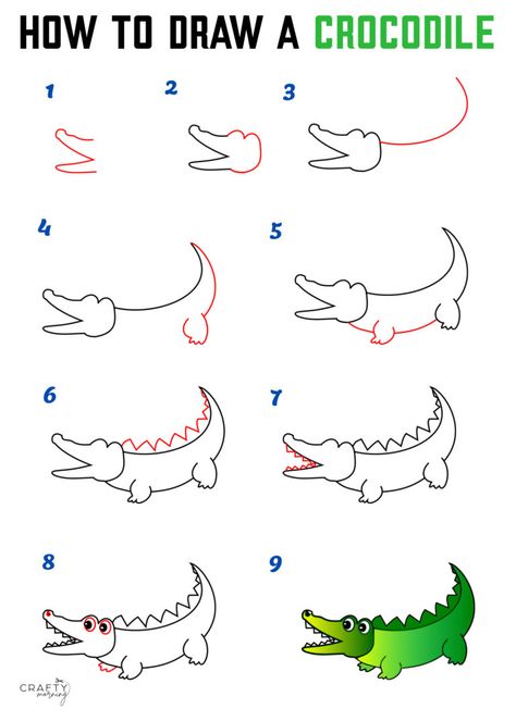 How to Draw a Crocodile - Crafty Morning Drawing Of Crocodile, How To Draw A Crocodile Step By Step, Easy To Draw Animals Step By Step, Crocodiles Drawing, How To Draw An Alligator, How To Draw Crocodile, How To Draw Simple Animals, How To Draw A Crocodile, How To Draw A Cheetah