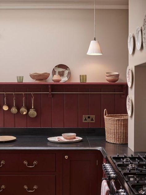 Be inspired by these 7 colourful kitchens - all new for 2024. purple kitchen. berry kitchen. magenta kitchen White Kitchen Units, Plum Kitchen, Antique Brass Pendant Light, Kitchen Planner, Room Redesign, Custom Shades, Brass Pendant Light, Grey Kitchens, Dining Lighting