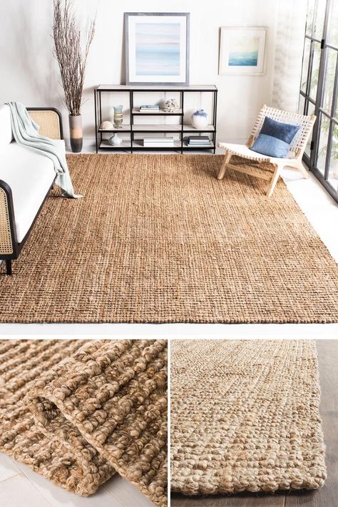 Rugs made from fibers like sisal and jute are one way to add a natural touch to a modern farmhouse interior, and are ideal for a high traffic area. #ModernFarmhouse #NaturalFiberRug #SisalRug #JuteRug #HomeDecor Modern Area Rugs In Living Room, Rug In Bedroom, Living Room Rug Ideas, Sisal Rugs, Cotton Rugs, Rug Interior, Deco Studio, Natural Jute Rug, Farmhouse Rug