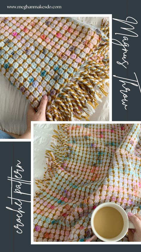 The Magnus Throw-Free Crochet Pattern — Meghan Makes Do Crochet Weaving Pattern, Sewing Throw Blanket, Magnus Throw Crochet, Creating Crochet Patterns, Quick Crochet Throw Blanket Pattern Free, Crochet Blanket With Fringe, Anthropologie Crochet Blanket, Unique Crochet Afghans, Random Yarn Crochet Blanket