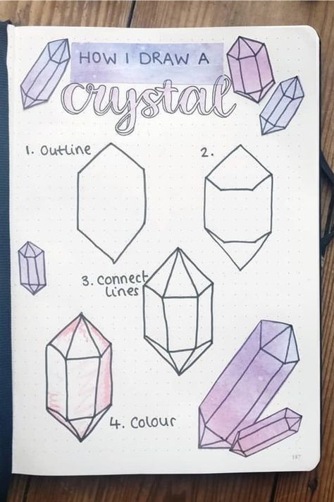 Witchy Doodles Step By Step, Crystals Doodle, How To Draw Crystals, Witchy Bullet Journal Ideas, Witchy Doodles Simple, Witch Bullet Journal, Crystal Doodles, Witchy Bullet Journal, Draw Crystals