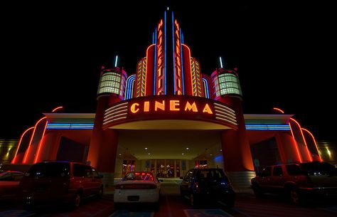 ~Watch a classic film in the cinema~ Vintage Cinema Aesthetic, Vintage Movie Theatre Aesthetic, Cinema Exterior, Old Movie Theater Aesthetic, Cinema Entrance, Cinema Building, 80s Cinema, Movie Theater Aesthetic, Classic Movie Theaters