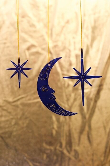 WanderingStardustLLC - Etsy Black Christmas Decor, Celestial Christmas, Crescent Moon And Star, Star Decor, Christmas Blue, Andromeda Galaxy, Star Christmas, Star Decorations, Moon And Star