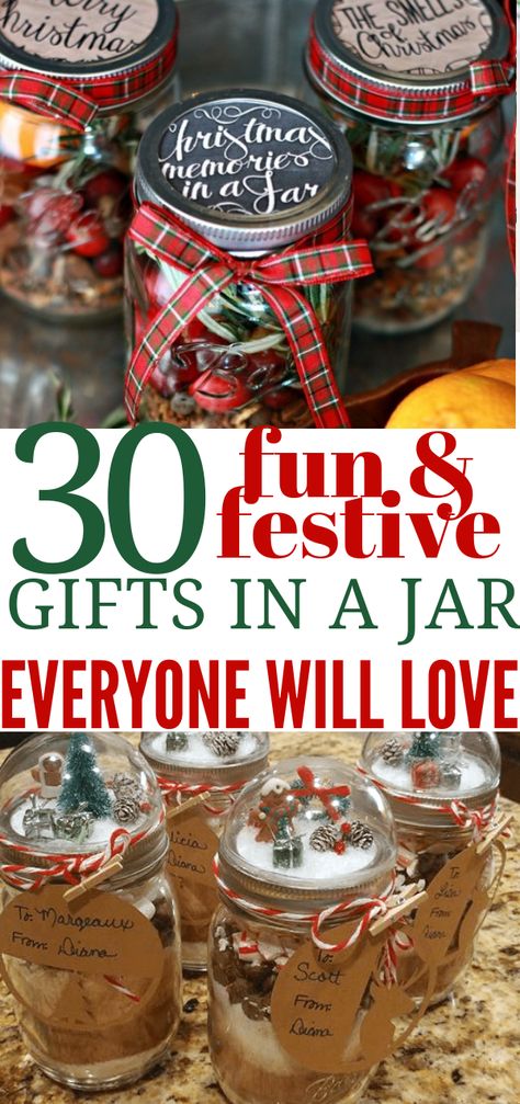 Mason Jar Gift Wrapping Ideas, Candy Jar Gifts Christmas, Christmas Candy In A Jar Ideas, Minibar In A Jar Gift Ideas, Gifts In A Glass Jar, Jarred Gifts Christmas, How To Decorate A Jar For A Gift, Christmas Candy Jar Gifts, Gifts In A Mason Jar Ideas