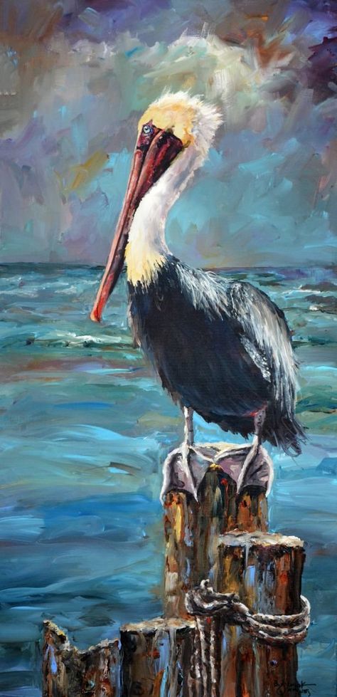 BEV JOZWIAK — DragonFire Gallery Nautical Painting Ideas, Toast Watercolor, Pelican Art, Moon Acrylic, Bird Painting Acrylic, Animal Paintings Acrylic, Beach Scene Painting, Sea Watercolor, Howling At The Moon