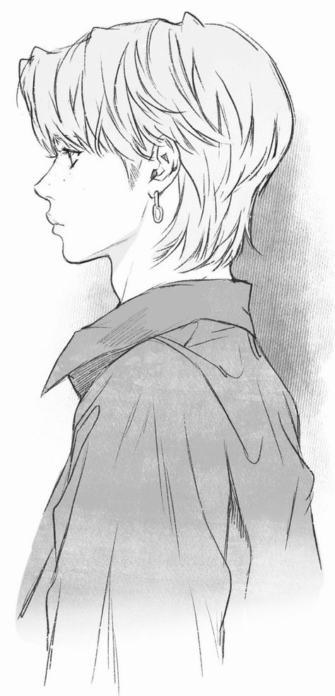 Side Profile Drawing Looking Down, Side Profile Hair Male, Person Side Profile Drawing, Anime Guy Front View, Boy Hair Drawing Side View, Semi Side Profile Drawing, Side View Drawing Boy, Hot Drawings On Paper, Boy Side View Drawing