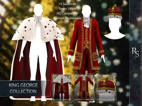 TS4 King George Collection | Revolution Sims on Patreon Sims 4 King Clothes, Sims 4 Royalty Cc, Sims Royal, Royalty Clothes, Sims 4 Royal Cc, Sims 4 Historical Cc, Rococo Era, Sims 4 Medieval, Sims 4 Historical