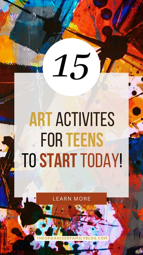 15 Art Activities for Teens you can start with your kids today! Art Therapy Projects are great options to reduce stress, build new skills, to practice mindfulness... and by the way with these art therapy ideas you can also reduce screen time of your kids easily. Teen Activity Ideas, Theraputic Arts And Crafts For Teens, Dbt Activities For Teens, Teen Art Therapy Activities, Therapy Ideas For Teens, Art Activities For Teens, Therapy Activities For Teens, Mindfulness Activities For Teens, Art For Teens