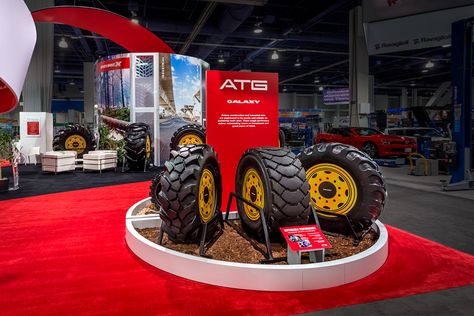 Custom tire displays for ATG Trade Show Booth #SEMA Tyre Display Ideas, Showrooms Ideas, Small Booth, Brand Marketing Strategy, Automotive Shops, Trade Show Booth, Stage Set Design, Exhibit Design, Show Booth