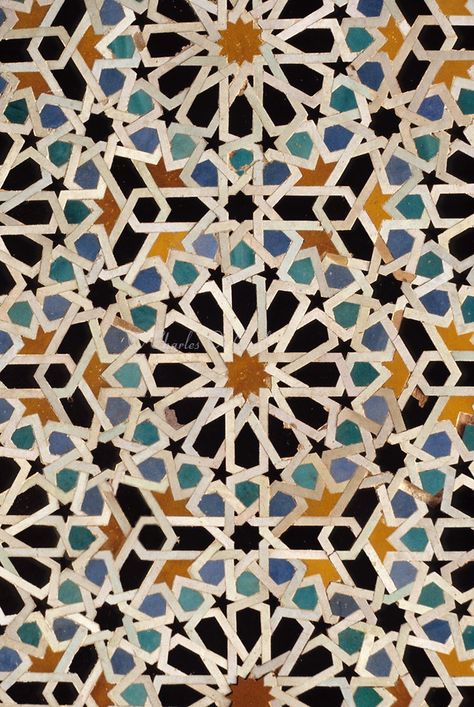 Fez, Morocco - Geometric Tile Work, Bou Inania Medersa.  14th. Century A.D. Moroccan Tile Pattern, Art Marocain, Design Marocain, Moroccan Tiles Pattern, Islamic Tiles, Fez Morocco, Geometric Pattern Art, Moroccan Art, Islamic Patterns