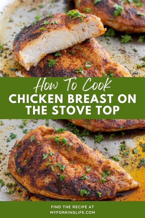 Learn How to Cook Chicken Breast on the Stove Top with our Pan-Seared method! Achieve perfectly juicy and golden-brown chicken breasts with simple seasoning and a quick sear in a hot skillet. Ideal for a quick and flavorful meal. Pan Cooked Chicken Breast, Stove Chicken Recipes, Cook Chicken On Stove, Stove Top Chicken Breast Recipes, Pan Seared Chicken Breast Recipes, Pan Cooked Chicken, Stove Top Chicken Breast, Pan Chicken Breast, Way To Cook Chicken