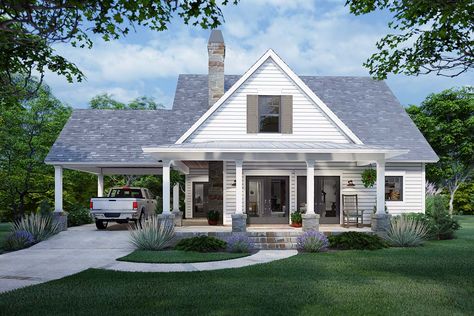 House Plan 75170 - Cottage, Farmhouse Style House Plan with 1302 Sq Ft, 3 Bed, 2 Bath American Cottage, Open Kitchen Layouts, Simple Floor Plans, White Siding, Spacious Kitchen, Cabin House, Cabin House Plans, Farmhouse Style House Plans, Small House Plan