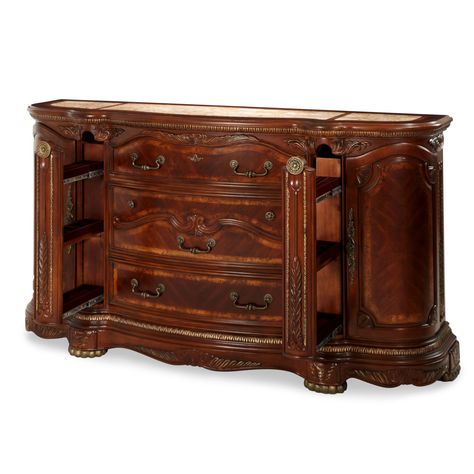 Michael Amini Furniture Designs | amini.com Combo Dresser, Carved Headboard, Brown Dresser, Sleigh Bedroom Set, Honey Walnut, Michael Amini, Solid Wood Dresser, Wood Dresser, Wood Detail