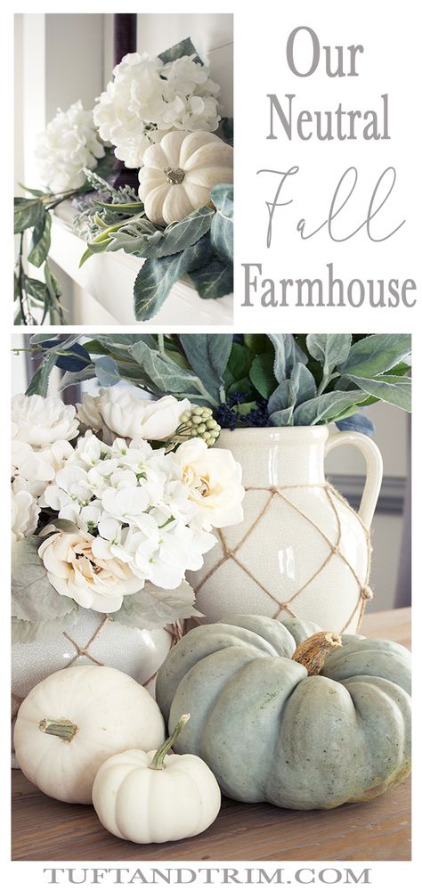 Our Neutral Fall Farmhouse. Soft & Neutral Fall Decor. Neutral Fall Farmhouse Decor, White Fall Mantle Decor, Farmhouse Fall Fireplace Decor, Gray Fall Decor, Southern Living Fall Decor, Costal Fall Home Decor, Coastal Fall Front Porch, Neutral Pumpkin Decor, Monochromatic Fall Decor